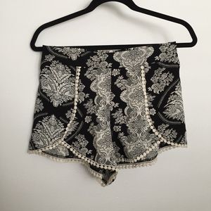 White & Black Paisley Shorts